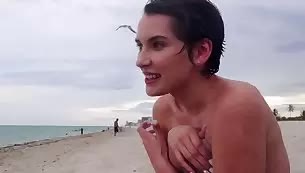 Wet skinny babe fucked at the beach house